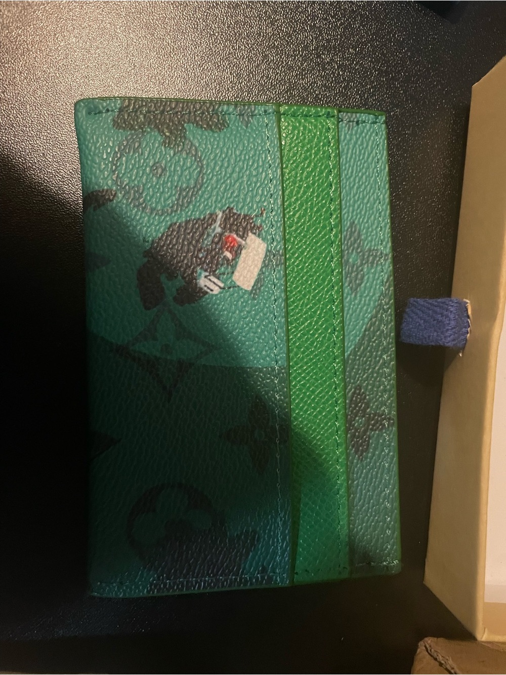 Green Leather Card Holder with Elastic Strap